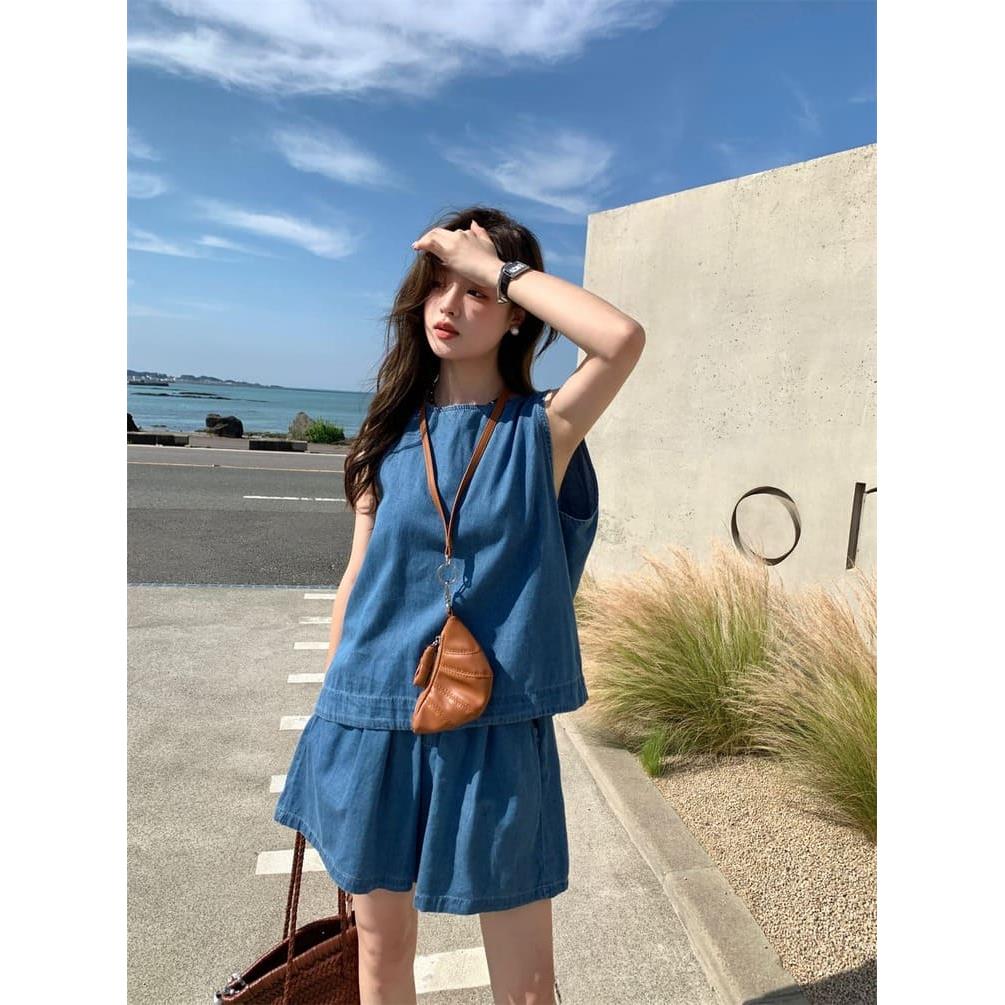 【missy shop】悠游大海牛仔上衣短褲套裝-66145