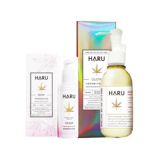 【HARU】GLOW 大麻玫瑰喚醒按摩精油134ml+大麻私密嫩白緊緻雙效勝肽凝膠30ML