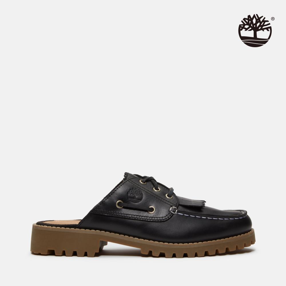 Timberland 女款黑色皮革休閒穆勒鞋|A4198W02