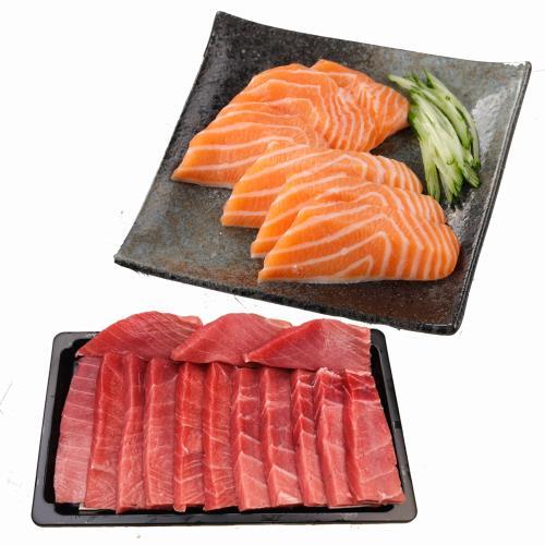 【華得水產】挪威鮭魚生魚片+黑鮪魚皮油2盒組-廠商直送