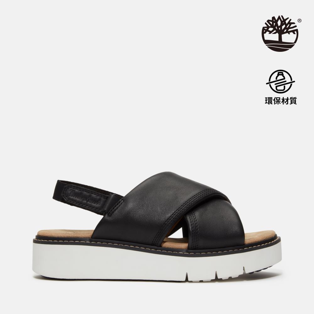 Timberland 女款黑色後帶式皮革涼鞋|A415JW02