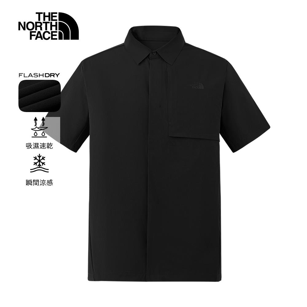 The North Face北面男款黑色吸濕排汗短袖襯衫｜8BYPJK3