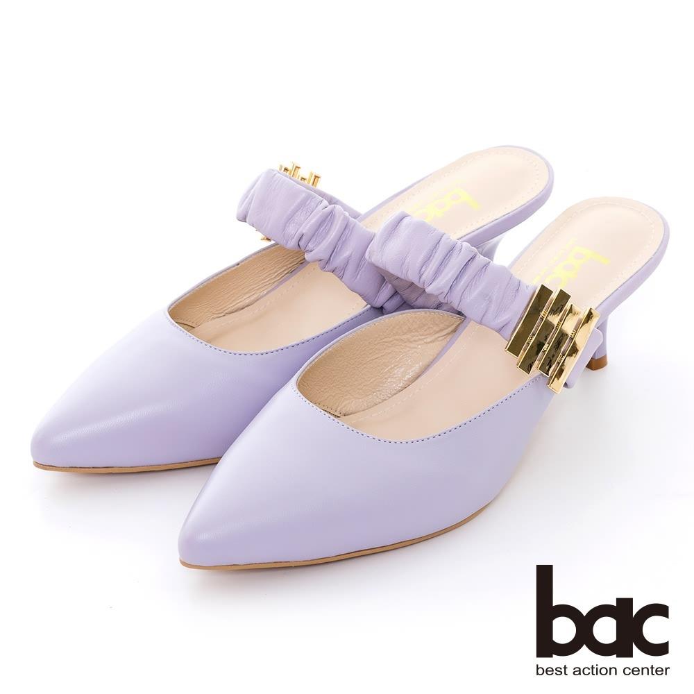 【bac】澎澎抓皺腳背帶高跟穆勒鞋(紫色)(女王節DM商品)