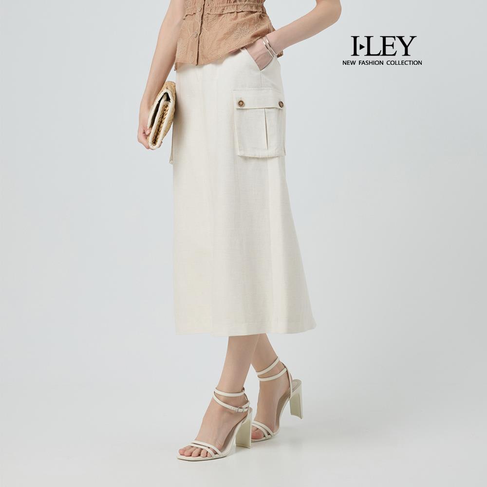 ILEY伊蕾 涼感縲縈工裝鉛筆中長裙(杏；M-XL)