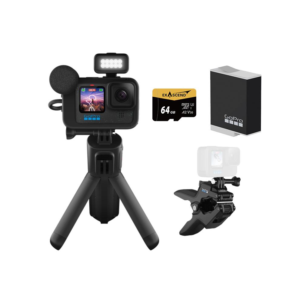 【GoPro】HERO12 Black CE創作者隨夾隨拍套組 (HERO12創作者套組+鯊魚軟管夾+Enduro原廠充電電池+64G記憶卡) 正成公司貨