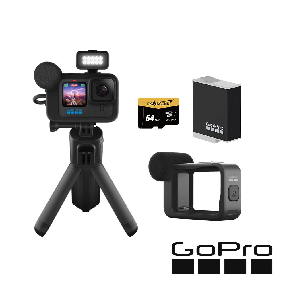 【GoPro】HERO12 Black CE創作者Vlog專業輕裝套組 (HERO12創作者套組+媒體模組+Enduro原廠充電電池+64G記憶卡) 正成公司貨