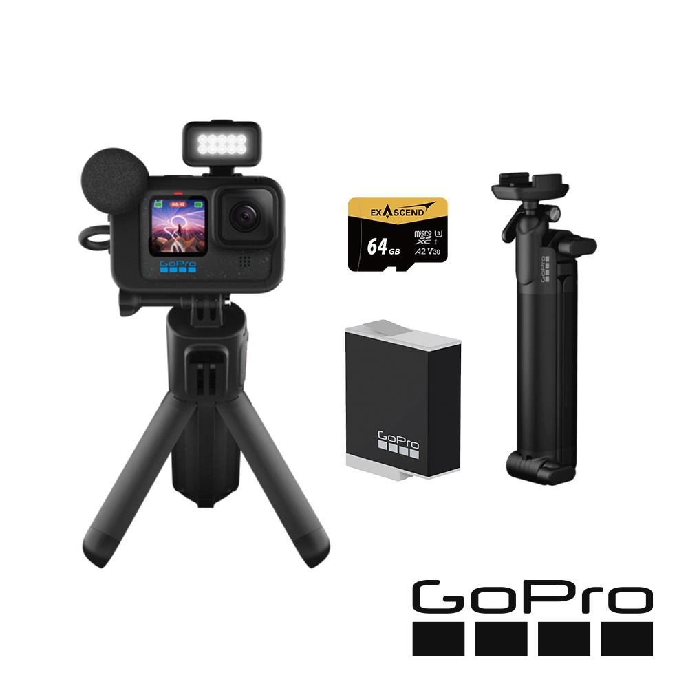 【GoPro】HERO12 Black CE創作者三向輕裝套組 (HERO12創作者套組+三向多功能自拍桿2.0+Enduro原廠電池+64G記憶卡) 正成公司貨
