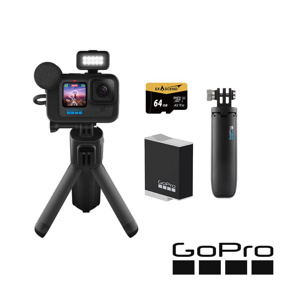 【GoPro】HERO12 Black CE創作者輕旅自拍套組 (HERO12創作者套組+Shorty迷你延長桿+腳架+Enduro原廠充電電池+64G記憶卡) ​正成公司貨