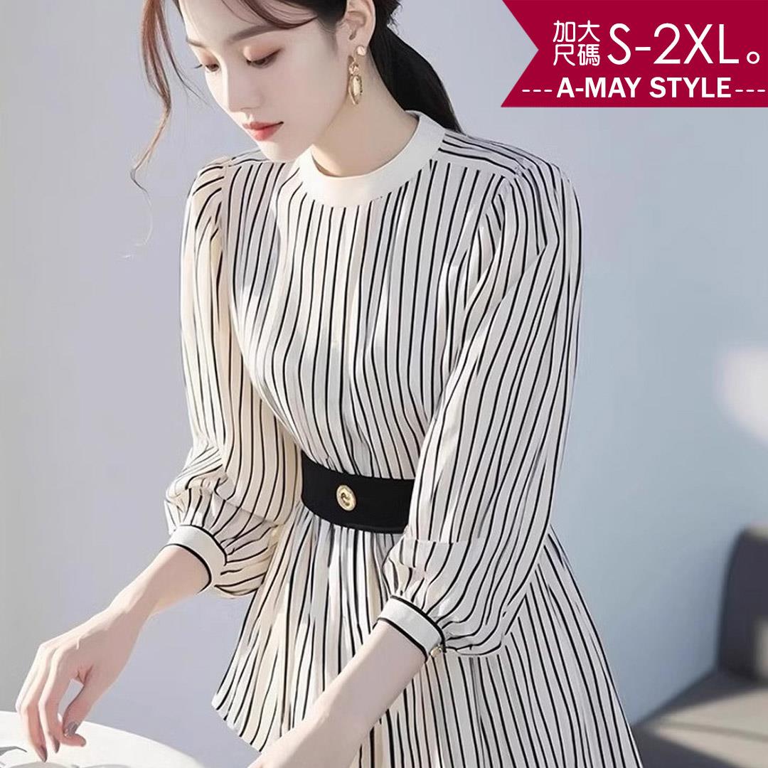 加大碼襯衫 法式時尚線條設計感顯瘦七分袖中長版上衣(S-2XL)【XFU250350】＊艾美時尚(現+預)