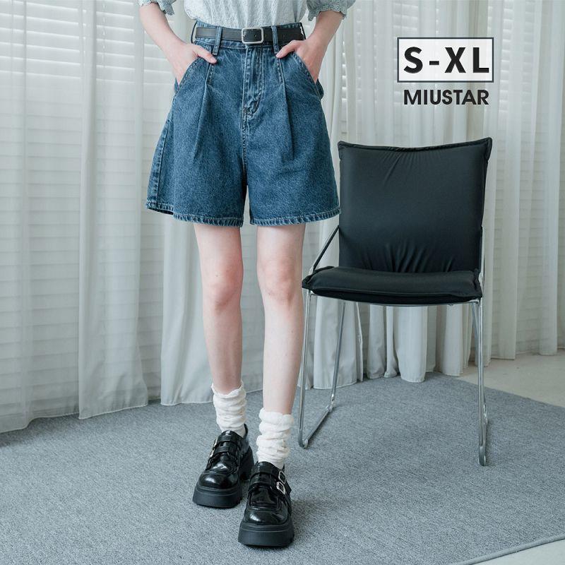 現貨★附皮帶！壓褶無彈性牛仔短褲(共2色，S-XL)0422 【NR0652】