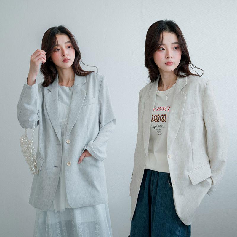 現貨★亞麻紋理微墊肩雙釦口袋西裝外套(共2色)0422 【NR0863】