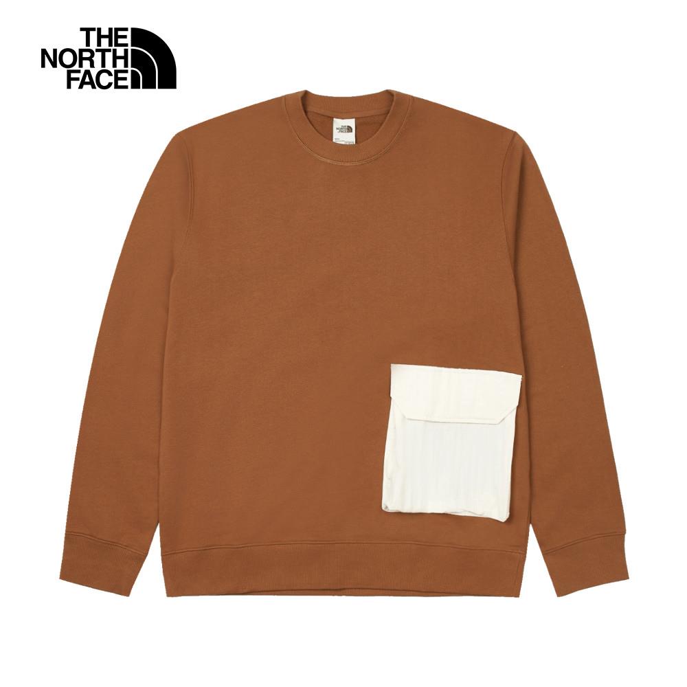 【特降】The North Face北面男款棕色純棉舒適保暖休閒長袖大學T｜87UTQHO
