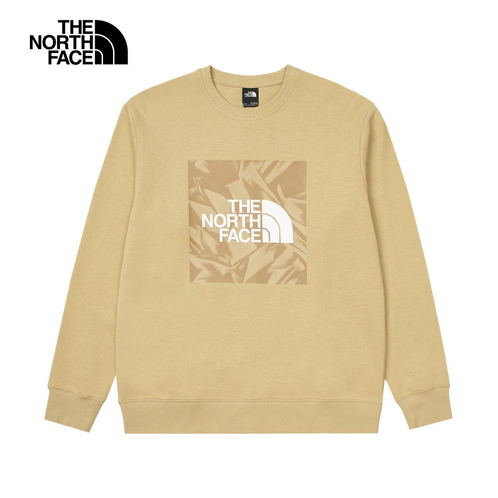【特降】The North Face北面男款卡其色舒適透氣大尺寸LOGO印花休閒長袖大學T｜88FTLK5