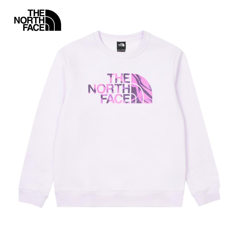 【特降】The North Face北面女款紫色舒適透氣大尺寸LOGO印花休閒長袖大學T｜88FUPMI