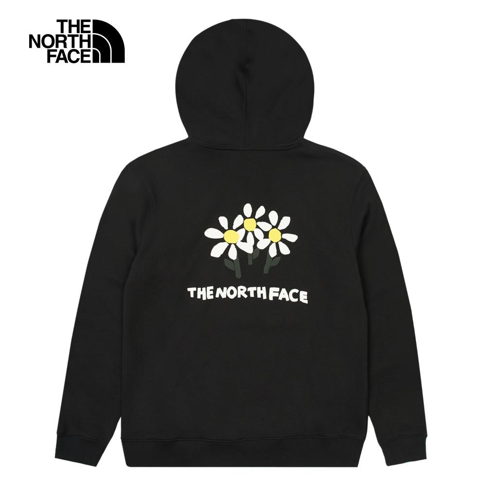 【特降】The North Face北面女款黑色舒適大尺寸花朵印花設計長袖帽T｜88G0JK3