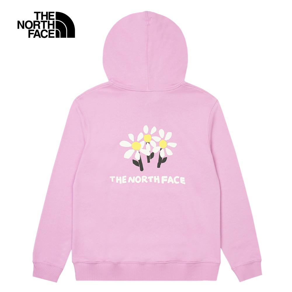 【特降】The North Face北面女款粉色舒適大尺寸花朵印花設計長袖帽T｜88G0PO2
