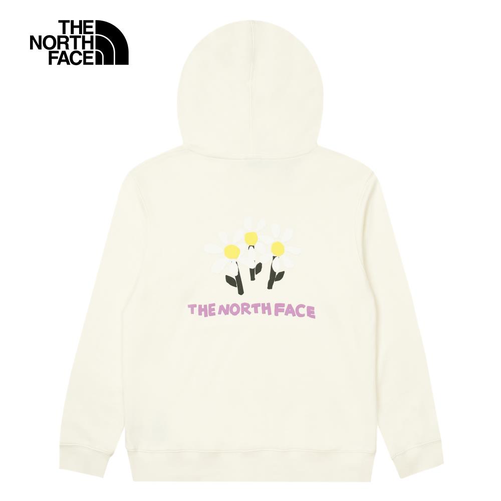 【特降】The North Face北面女款米白色舒適大尺寸花朵印花設計長袖帽T｜88G0QLI