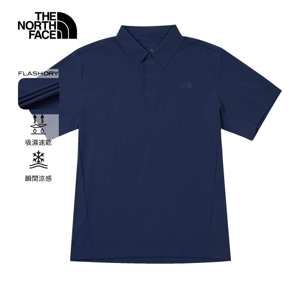 The North Face北面男款藍色吸濕排汗短袖POLO衫｜8BYN8K2