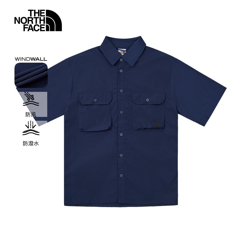 The North Face北面男款藍色DWR防潑水短袖襯衫｜8C0W8K2