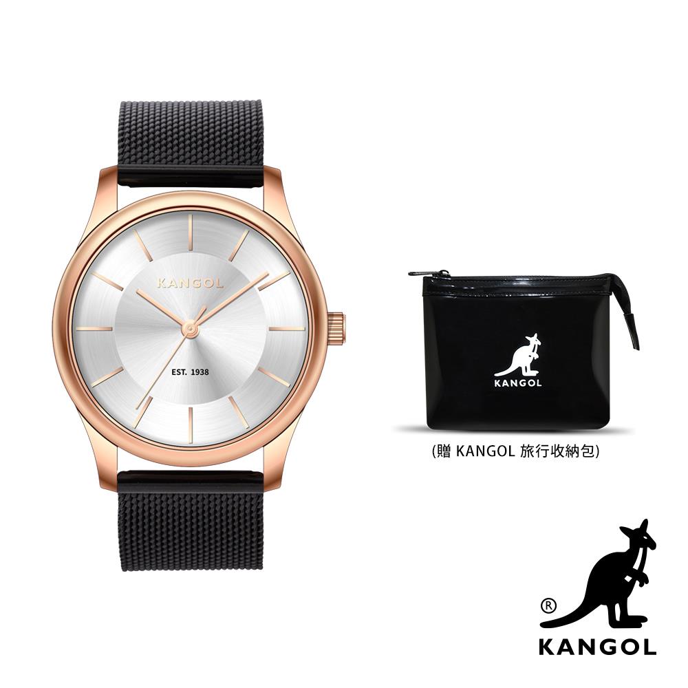 【KANGOL】簡約米蘭錶-玫瑰金 品牌收納包(KG71138-06Y KGC2221-01)