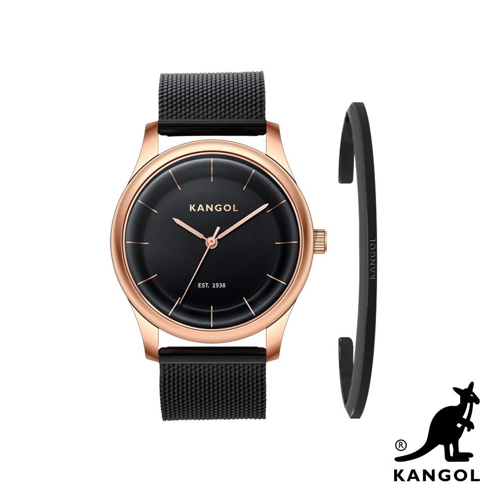 【KANGOL】禮盒組-弧形時尚腕錶 品牌手環(KG71238-06YW)