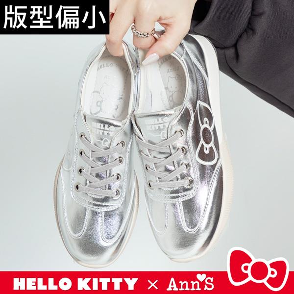 🎁買就送鞋撐🎁Ann’S X Sanrio三麗鷗 HELLO KITTY聯名 側邊刺繡大蝴蝶結 免綁鞋帶超軟小白鞋德訓鞋2cm-銀(版型偏小)