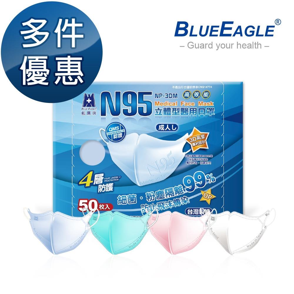 【藍鷹牌】N95立體型成人醫用口罩5盒組 50片/盒(4色可選)-廠商直送