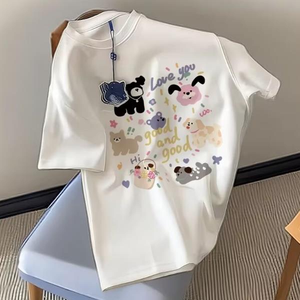 M-2XL春夏童趣風good印花圓領短袖T恤 中大尺碼女裝-凱西娃娃