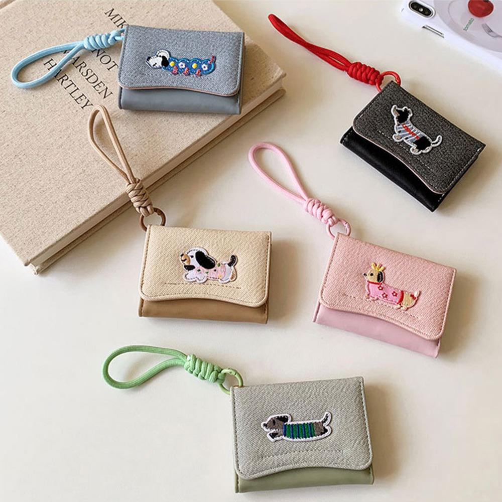 天藍小舖-刺繡可愛狗狗掛繩短夾-共5色-$168【A08081837】