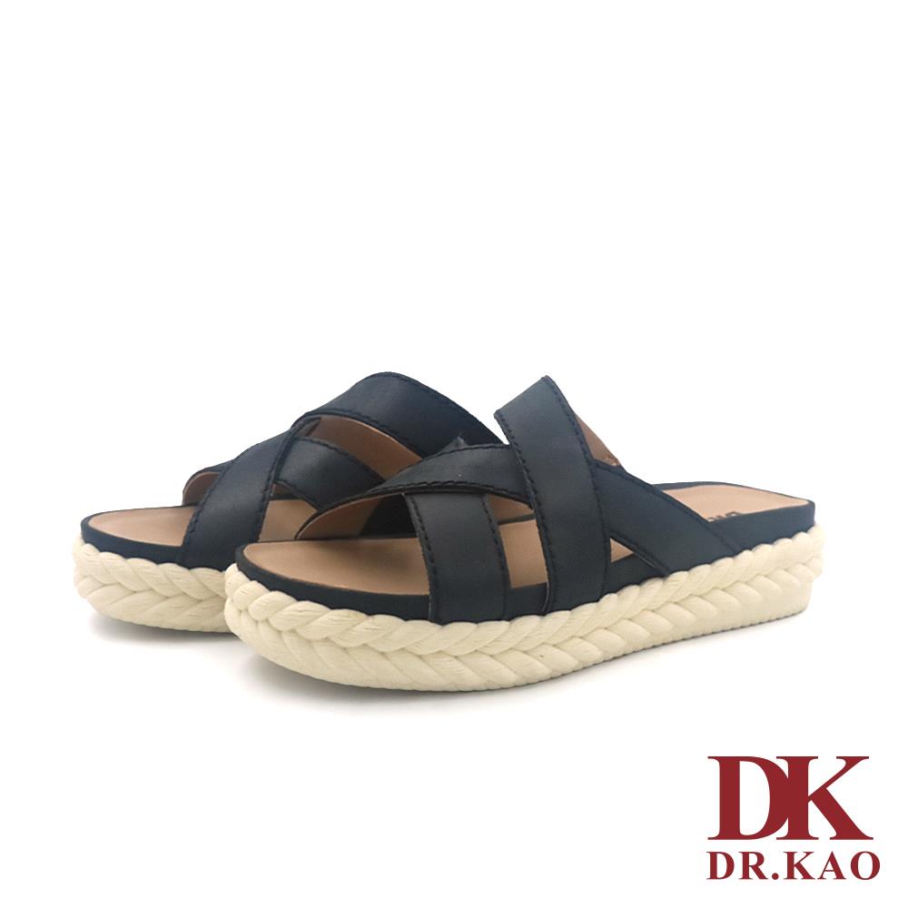 【DK氣墊鞋】夏日輕旅交叉真皮涼拖鞋 65-5022-90 黑色