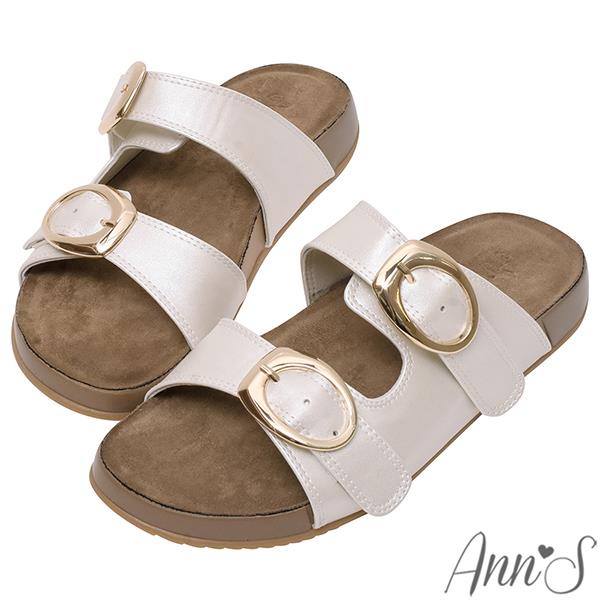 Ann’S加寬版軟綿二舅拖-閃料雙扣帶2cm-白