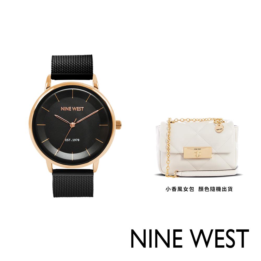【NINE WEST】時尚米蘭錶-黑面金 品牌斜背包(NW24338-06Y G0048)