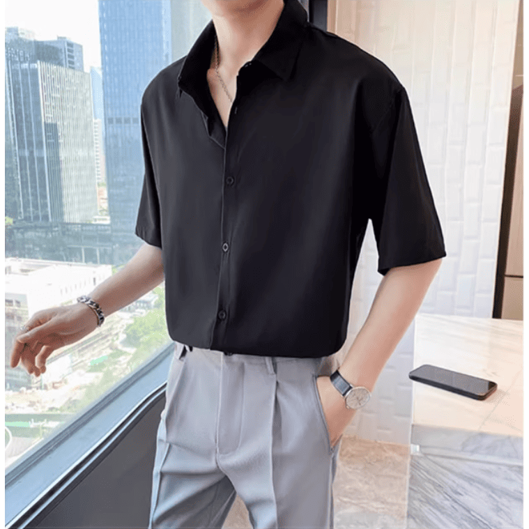 短袖襯衫 日系寬鬆襯衫 素面襯衫 男生襯衫 男生上衣 落肩寬鬆版型【NTJ0408】