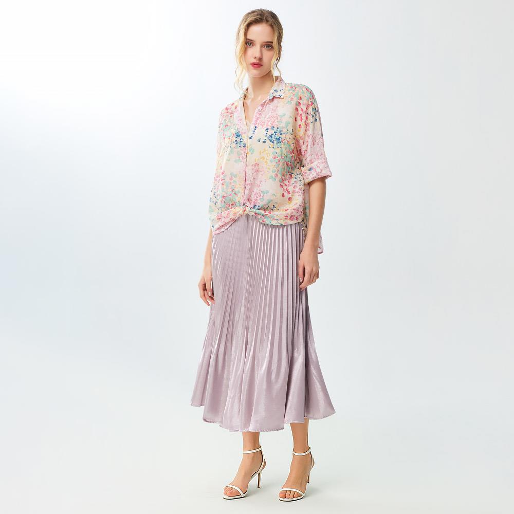 璀璨微光質感百褶傘狀長裙_粉紫色【MON'S 流行服飾】