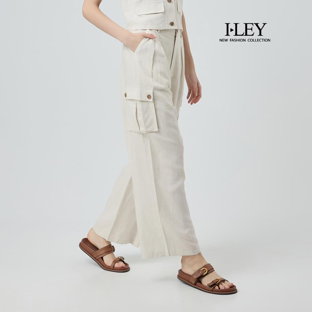 ILEY伊蕾 涼感縲縈亞麻直筒長褲(杏；M-XL)