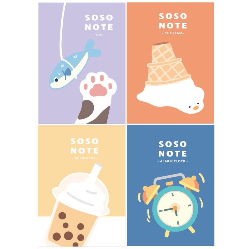 SOSO 空白厚筆記本 25K-逗貓棒/冰淇淋/奶茶/鬧鐘