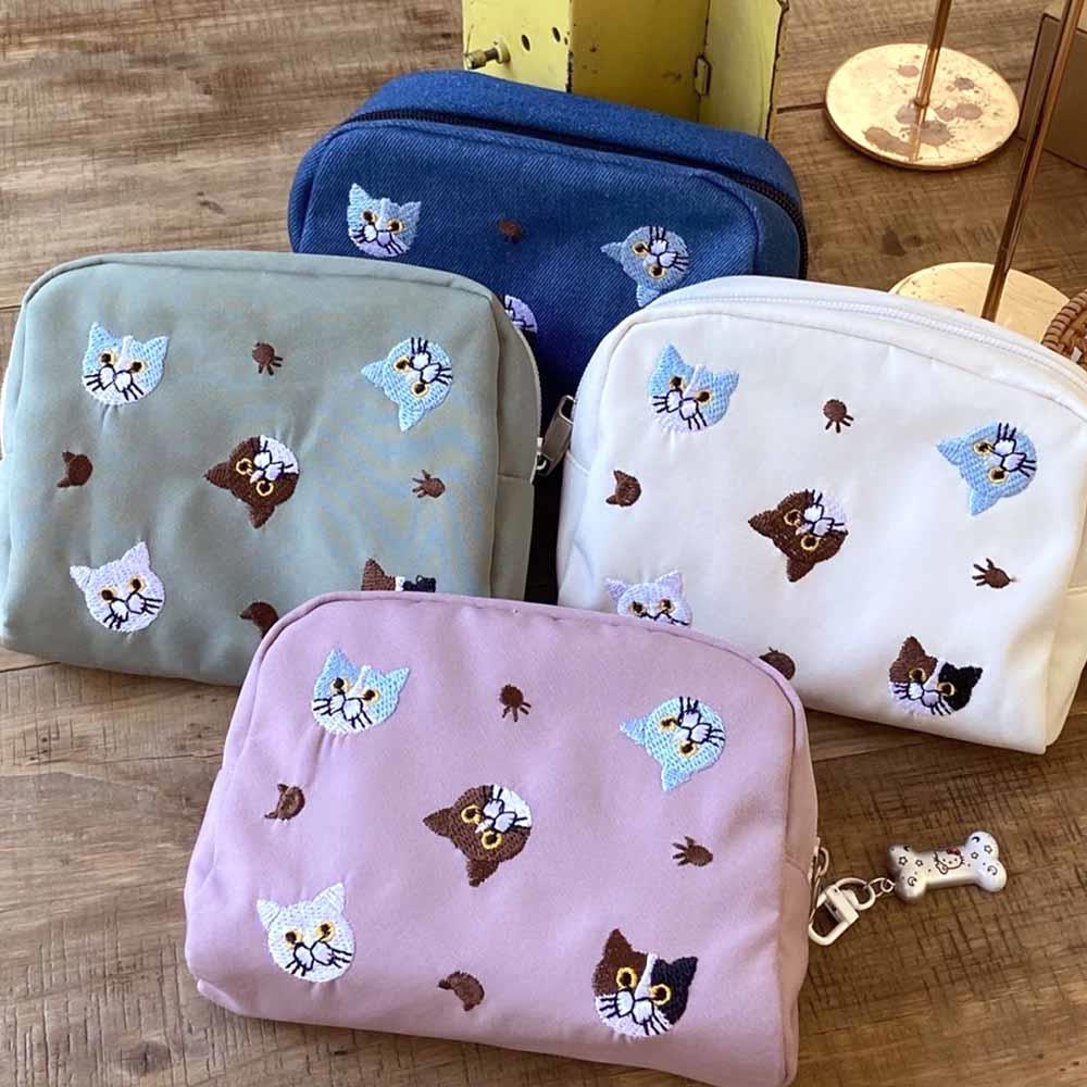 天藍小舖-可愛刺繡貓咪收納化妝包-共3色-$168【A09091689】
