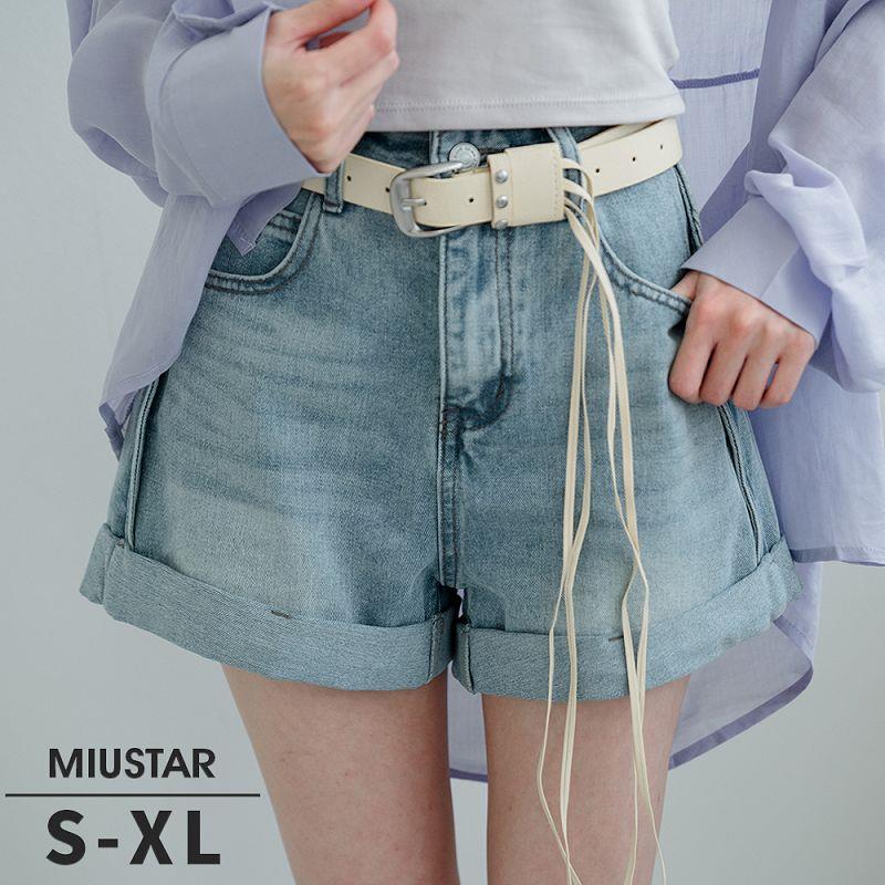 現貨★附腰帶! 反摺襬無彈性斜紋牛仔短褲(共2色，S-XL)0513 【NR0980】