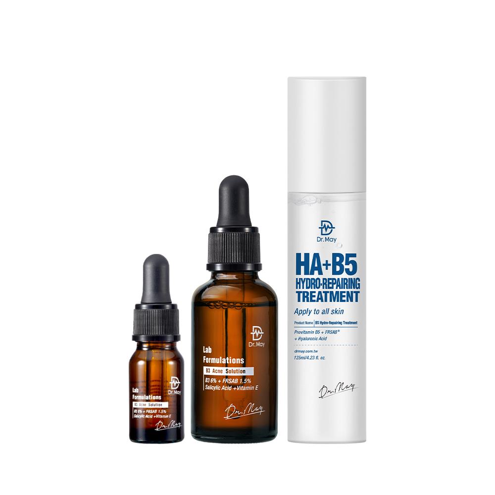 【Dr. May】連假閃購限定-美博士B3專業抗痘精華(30ml)+B3專業抗痘精華(10ml)/ C15%專業美白精華(10ml)/ 智慧型杏仁酸煥膚精華(10ml) 任選1+超級玻尿酸B5保濕化妝水(125ml)