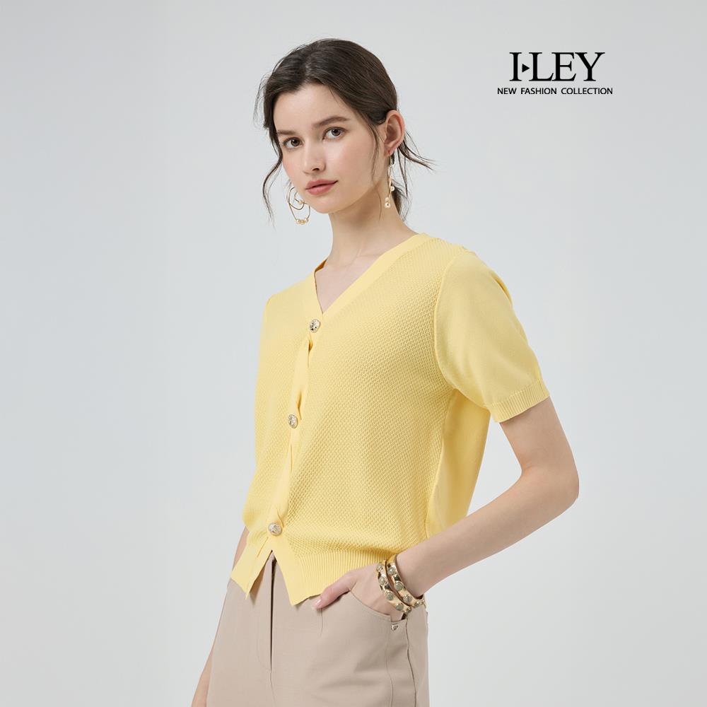 ILEY伊蕾 扭結造型縲縈針織短袖上衣(淺黃；M-XL)