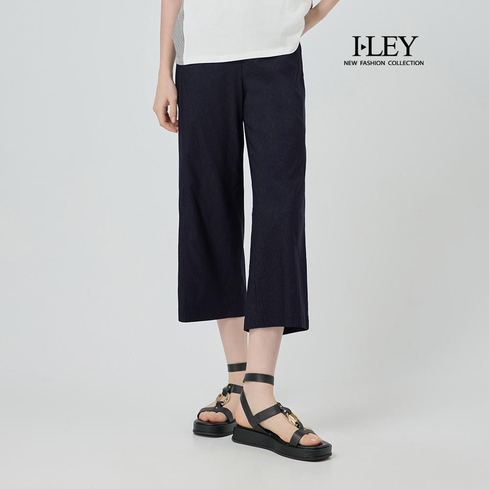 ILEY伊蕾 -5°C涼感縲縈八分寬褲(深藍；M-2L)