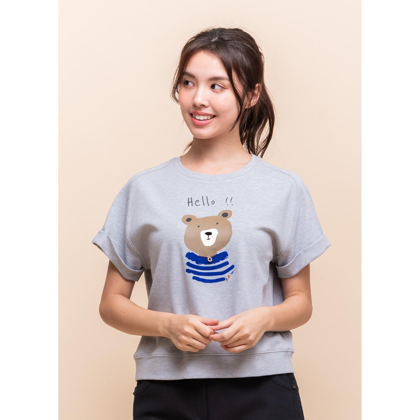 *Bonjour Bear印花落肩Ｔ恤