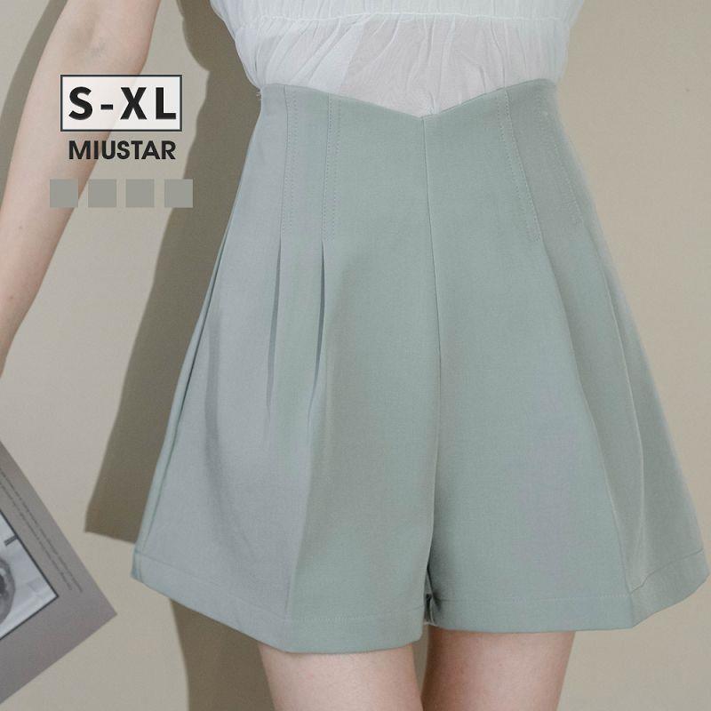現貨★弧線高腰後拉鍊西裝短褲(共5色，S-XL)0520 【NR0974】