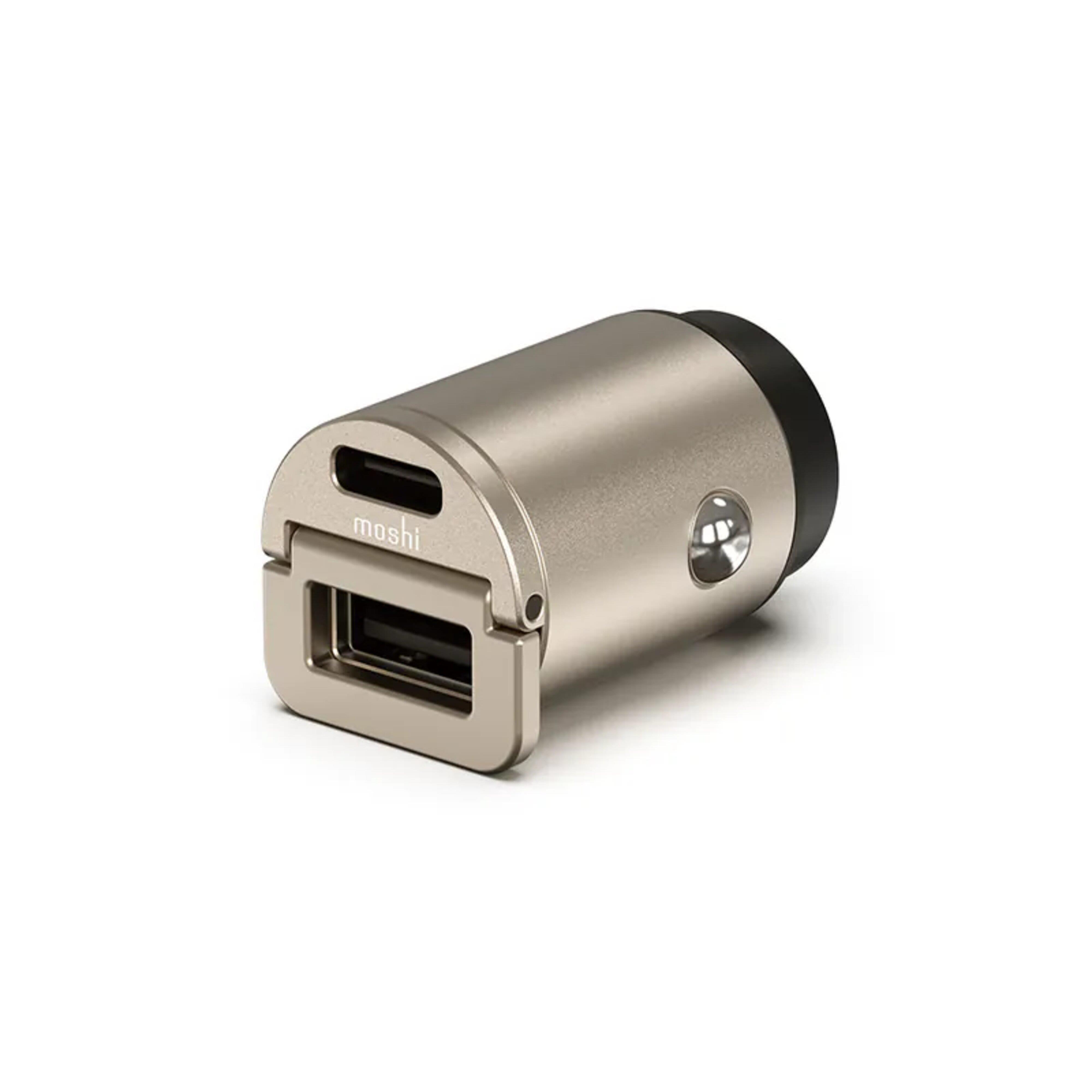 【Moshi】車用電源供應器45W-朔月金(Mini Duo 45W，支援 USB PD 及 QC 快充協定)