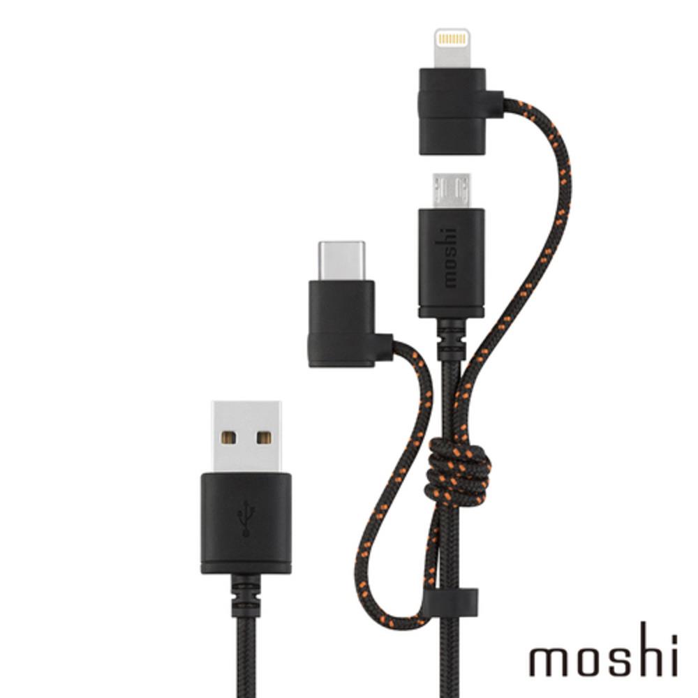 【Moshi】三合一萬用充電線(1.0m)( USB-C Lightning MicroUSB iPhone手機 三合一MFi)