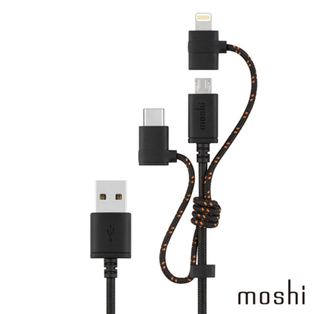 【Moshi】三合一萬用充電線(1.0m)( USB-C Lightning MicroUSB iPhone手機 三合一MFi)