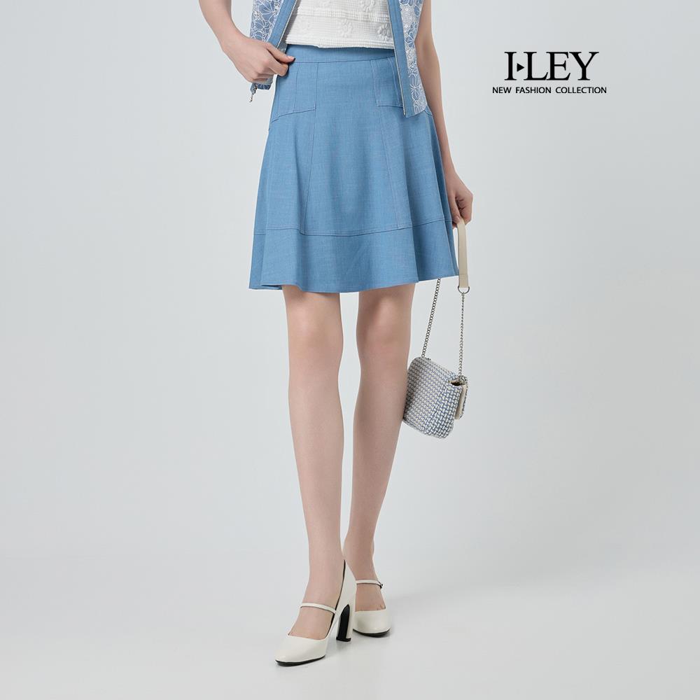 ILEY伊蕾 縲縈萊賽爾修身A字短裙(藍；M-XL)