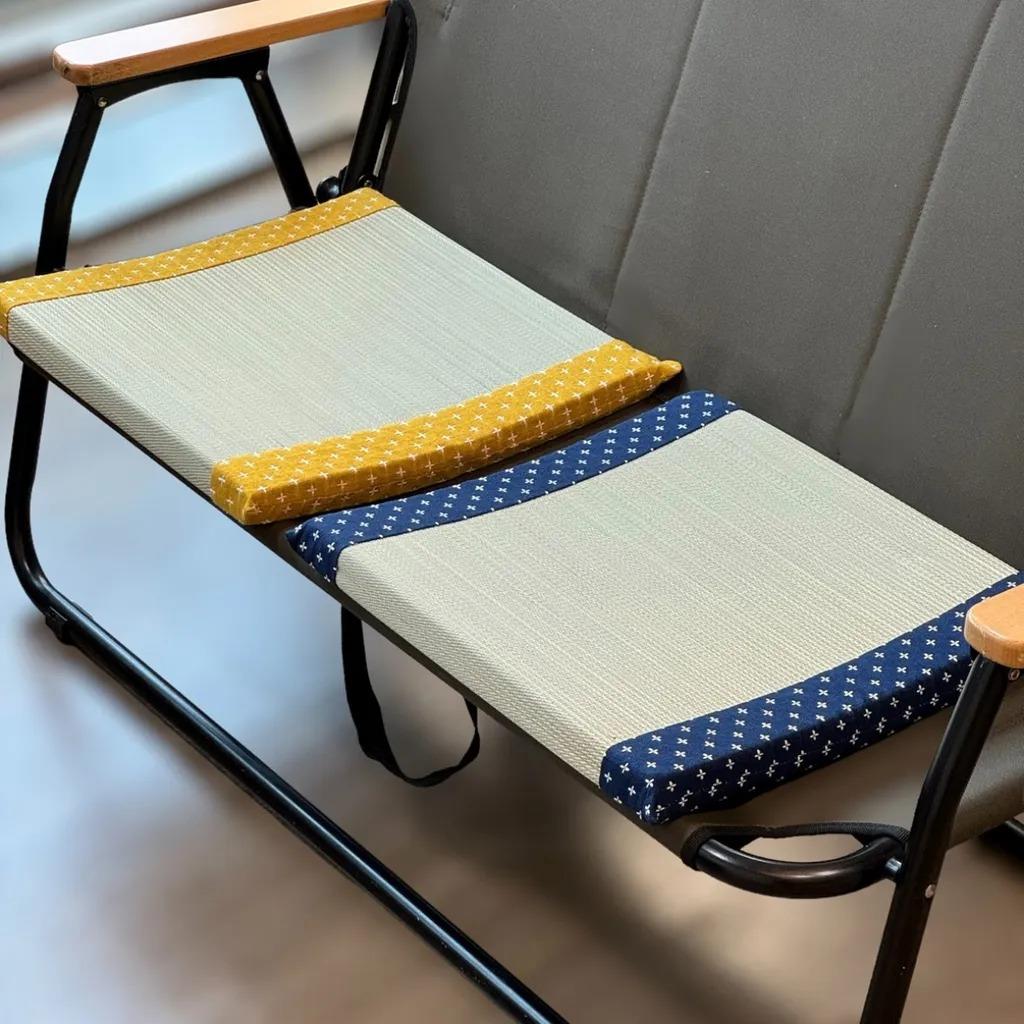 *日本池彥IKEHIKO 詩織刺繡藺草坐墊-大麥黃/小黛藍