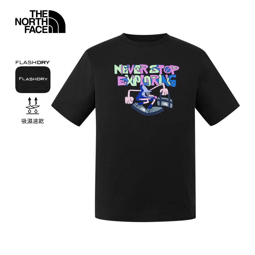 The North Face北面男女款黑色吸濕排汗趣味印花短袖T恤｜8GZ1JK3