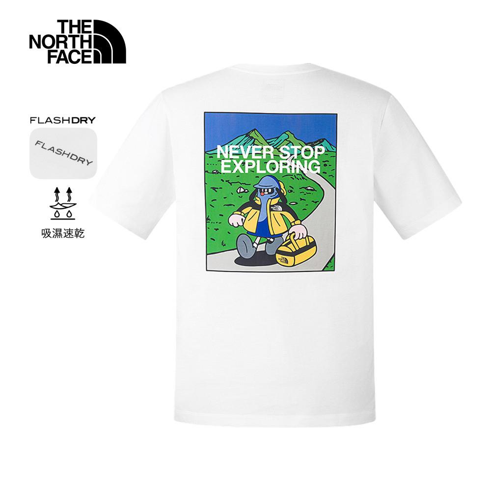 The North Face北面男女款白色吸濕排汗戶外山川印花短袖T恤｜8GZ2FN4
